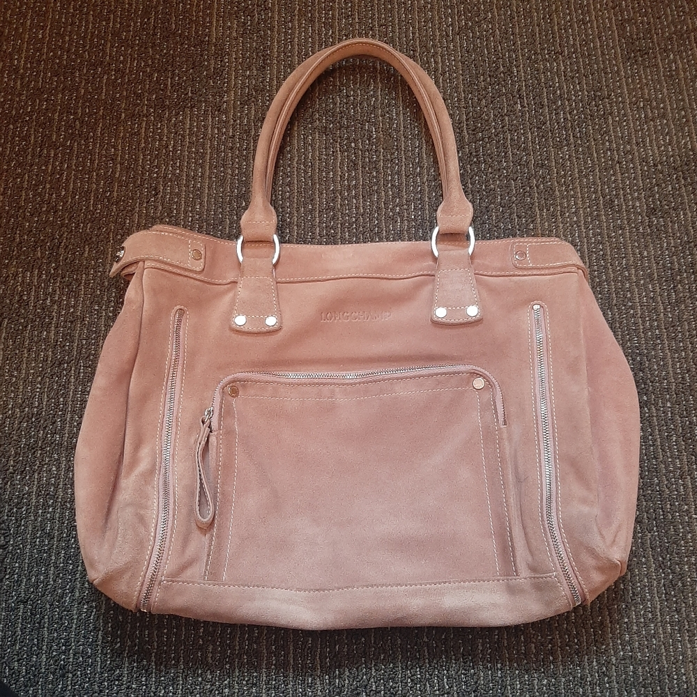 Longchamp light pink suede shoulder bag